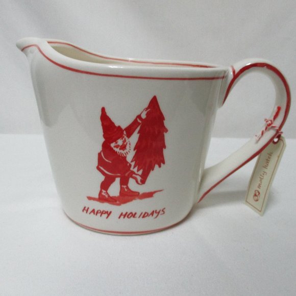 Molly Hatch Anthropologie Christmas Santa measuring 4 Cup 1 qt Pitcher NEW NWT - Picture 1 of 12